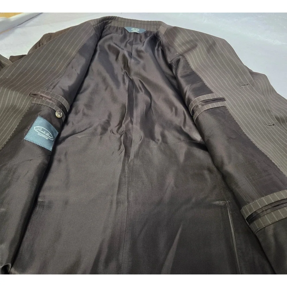 Pronto Uomo Platinum Mens Brown Pinstripe 3 Button Blazer‎ Suit Jacket Excellent